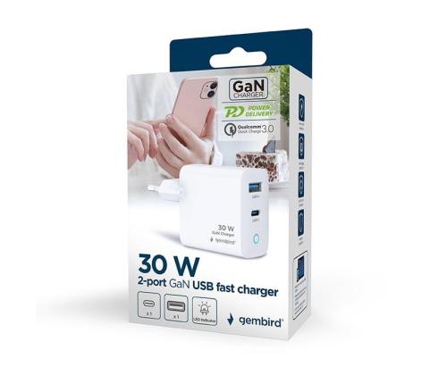 CHARGER USB 30W 2PORT/TA-UC-PDQC30L-W-01 GEMBIRD