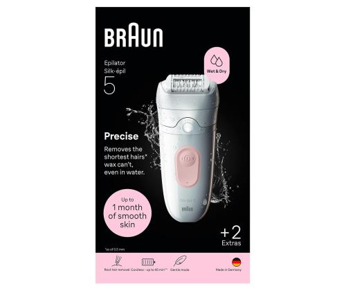 Braun Silk epil 5, märg- ja kuivkasutus, valge - Epilaator