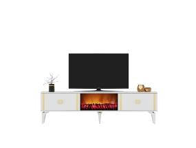 TV laud Doruk Fireplace - White, Gold