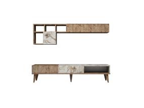 TV laud Milan - Walnut, White Marble