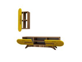 TV laud Defne - Walnut, Yellow