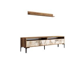 TV laud Istanbul - Walnut, White Marble