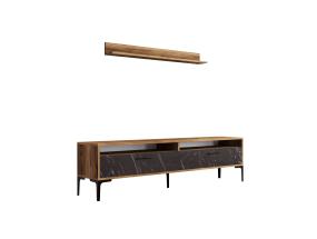 TV laud Istanbul - Walnut, Black Marble