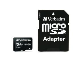 Verbatim 47042 Pro U3 Micro SDXC Memory Card 64GB + microSD to SD Adapter