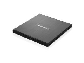 Verbatim 43886 External Slimline CD/DVD Writer External Optical Drive, USB-C/USB-A, Black