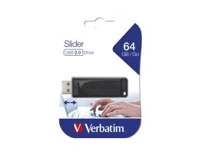 Verbatim 98698 Slider USB Flash Drive 64GB, USB-A 2.0, Black