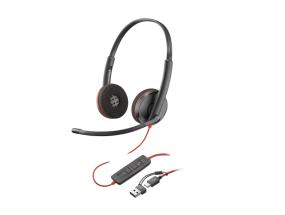 Poly Blackwire 3220 Stereo Wired Headset, USB-C, USB-C/A Adapter, Black
