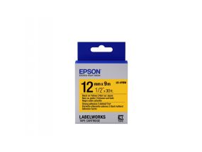 Epson LK-4YBW (C53S654014) Label Tape Cartridge, Strong Adhesive, Black on Yellow (12mm, 9m)