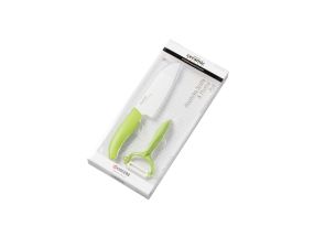 Kyocera FK140CP10NGR SANTOKU KNIFE &amp;amp; PEELER Set, knife (14 cm blade) and peeler, Green