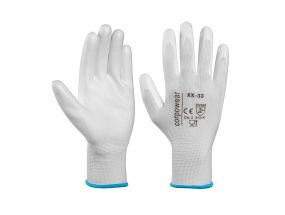 CORPOWEAR Polyester gloves with PU coating KK33 M/8 (white)