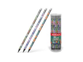 Plastic graphite triangular pencil with eraser ErichKrause® Flower HB (tube 42 pcs.)