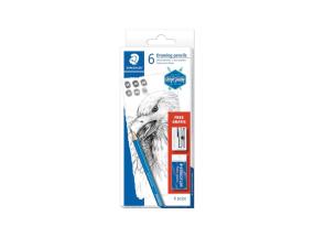 Joonistuspliiatsite komplekt STAEDTLER Mars Lumograph 6tk+teritaja+kustukumm