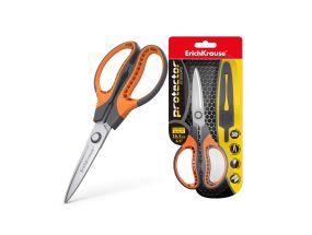 Scissors ErichKrause Protector, with protective cover, 20.5 cm, gray-orange (blister 1 pcs)