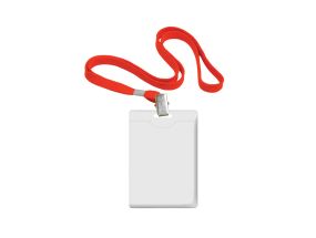 Name tag holder 90x58mm FOROFIS vertical with lanyard red