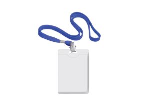Name tag holder 90x58mm FOROFIS vertical with lanyard blue