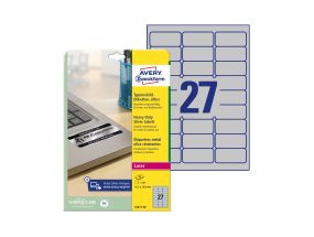 Kleebisetikett hõbedasest polüesterkilest AVERY Zweckform 63,5x29,6mm 20 lehte pakis (L6011-20)