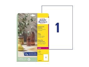 Kleebisetikett läbipaistvast polüesterkilest AVERY Zweckform 210x297mm 25 lehte (L7784-25)