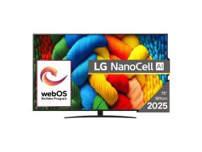 TV Set LG 75" 4K/Smart 3840x2160 Wireless LAN Bluetooth webOS Black 75NANO81A3A