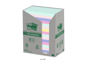 Märkmepaber 76x127mm POST-IT Recycled 655RP pastelsed värvid 16x100 lehte