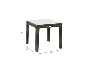 Side table WICKER 50x50xH45cm, dark brown, aluminum, plastic braid