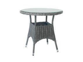 Стол WICKER D60xH59см, темно-коричневый, стекло, пластиковая оплетка, алюминий