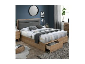 BLOSSOM bed 160x200cm, dark grey/oak, 165.5x208xH105cm, MDF, polyester fabric