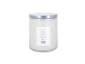 Glass candle ROMANTIC TIMES H9cm, pearl white, vanilla and cinnamon