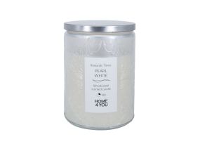 Glass candle ROMANTIC TIMES H11cm, pearl white, vanilla and cinnamon