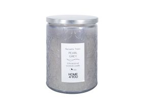 Glass candle ROMANTIC TIMES H11cm, pearl gray, vanilla and cinnamon