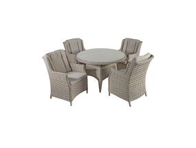 Aiamööblikomplekt PACIFIC 4-tooliga (10494) D120xH75cm, alumiiniumraam plastikpunutisega, värvus: hallikasbeež