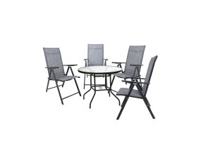 Aiamööblikomplekt DUBLIN laud, 4 kokkupandavat tooli, hall
