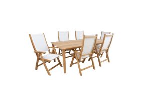 Söögilauakomplekt MALDIVE laud 220x100xH75cm, 6 kokkupandavat tooli 60x70xH110cm, tiikpuit