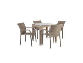 Garden furniture set LARACHE table and 4 chairs (2102) table top: transparent glass, aluminum frame with plastic braiding