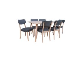 Dining table set ADORA table and 6 chairs, light beech