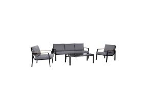 Aiamööblikomplekt LONA laud, diivan ja 2 tooli, hall/must