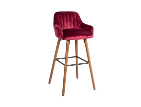 Bar stool ARIEL 48x52xH97cm, cover material: fabric, color: wine red, beech wood legs