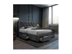 Кровать GLOSSY 160x200cм, с ящиками, серая