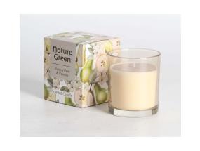 Lõhnaküünal klaasis NATURE GREEN H9,5cm, French Pear & Freesia