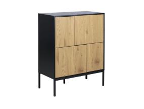 Kummut SEAFORD 80x40xH103cm, tamm/must, raam: MDF, lakitud; uksed: melamiin, metsik tamm; jalad: metall