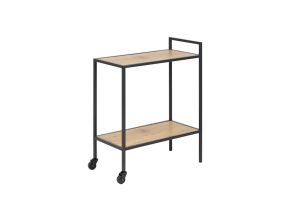 Serving table SEAFORD 60x30xH75cm, shelves: furniture board with laminated coating, color: oak, frame: black metal