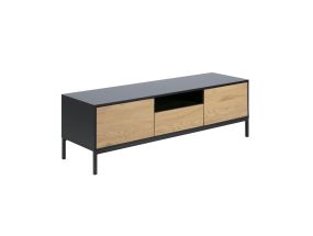 Тумба под телевизор SEAFORD 140x40xH45см, каркас: МДФ, черный матовый, 2 дверцы: мебельный щит с ламинированным покрытием, цвет: дуб