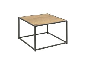 Журнальный столик SEAFORD, 60x60xH40см, мебельный щит с ламинированным покрытием, цвет: дуб, каркас: чёрный металл