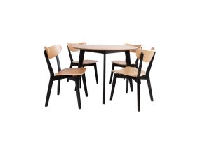 Dining set ROXBY round table, 4 chairs, oak/black