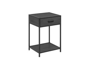 SEAFORD nightstand 42x35xH63cm, with drawer, black island melamine, frame: black metal