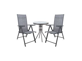 Garden furniture set DUBLIN table, 2 folding chairs, gray