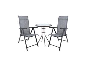 Aiamööblikomplekt DUBLIN laud, 2 kokkupandavat tooli, hall