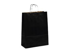 Бумажный пакет, плоская черная ручка, 320х140х420 мм, 80 г/м2, черная/коричневая крафт-бумага