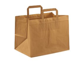 Paper bag with flat handle, wide bottom 317x218x245 mm, 70 gsm, brown kraft paper