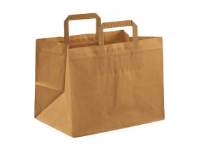 Paberkott lameda sangaga, laia põhjaga 317x218x245 mm, 70 gsm, pruunist jõupaberist