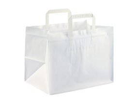 Paper bag with flat handle, wide bottom 317x183x245 mm, 70 gsm, white kraft paper